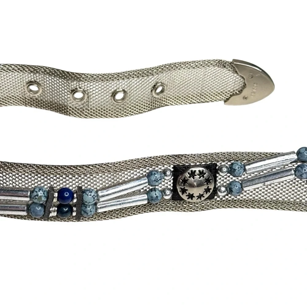 Vintage Metal Belt Beaded Adjustable Silver Rare Western Cowgirl Rodeo Turquoise